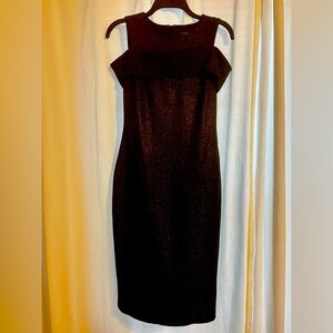 Tommy Hilfiger Women's Foil Knit Cold-Shoulder Sheath Dress. Size 4 midi length.